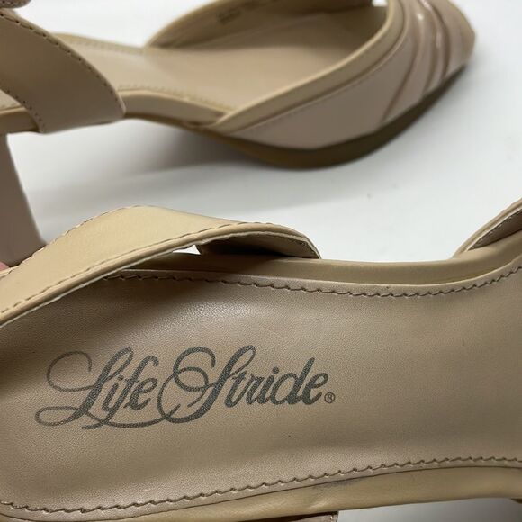LifeStride Ladies "Acker" Strappy Peep Toe Pump Tan Leather High Heel Sandals - Picture 11 of 12